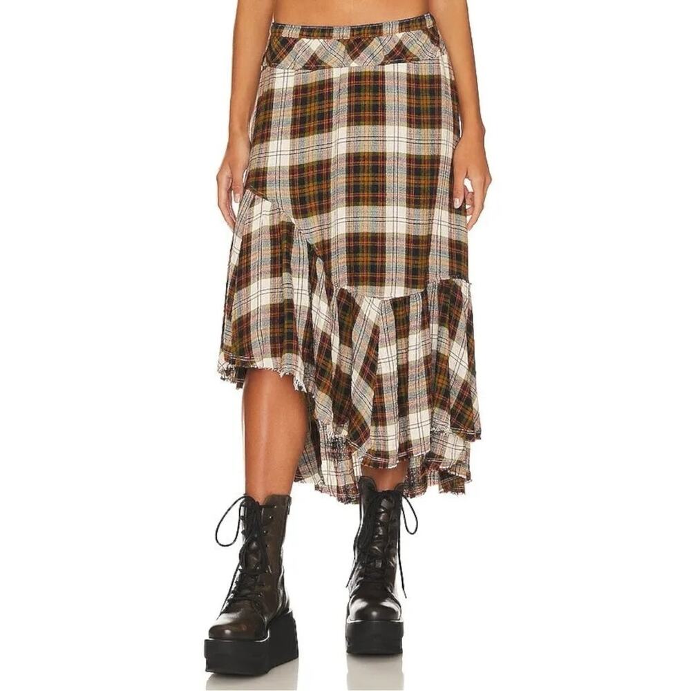 Free People Grunge 90s Asymmetrical Distressed Plaid Marcelline Maxi Skirt Small - Picture 3 of 16